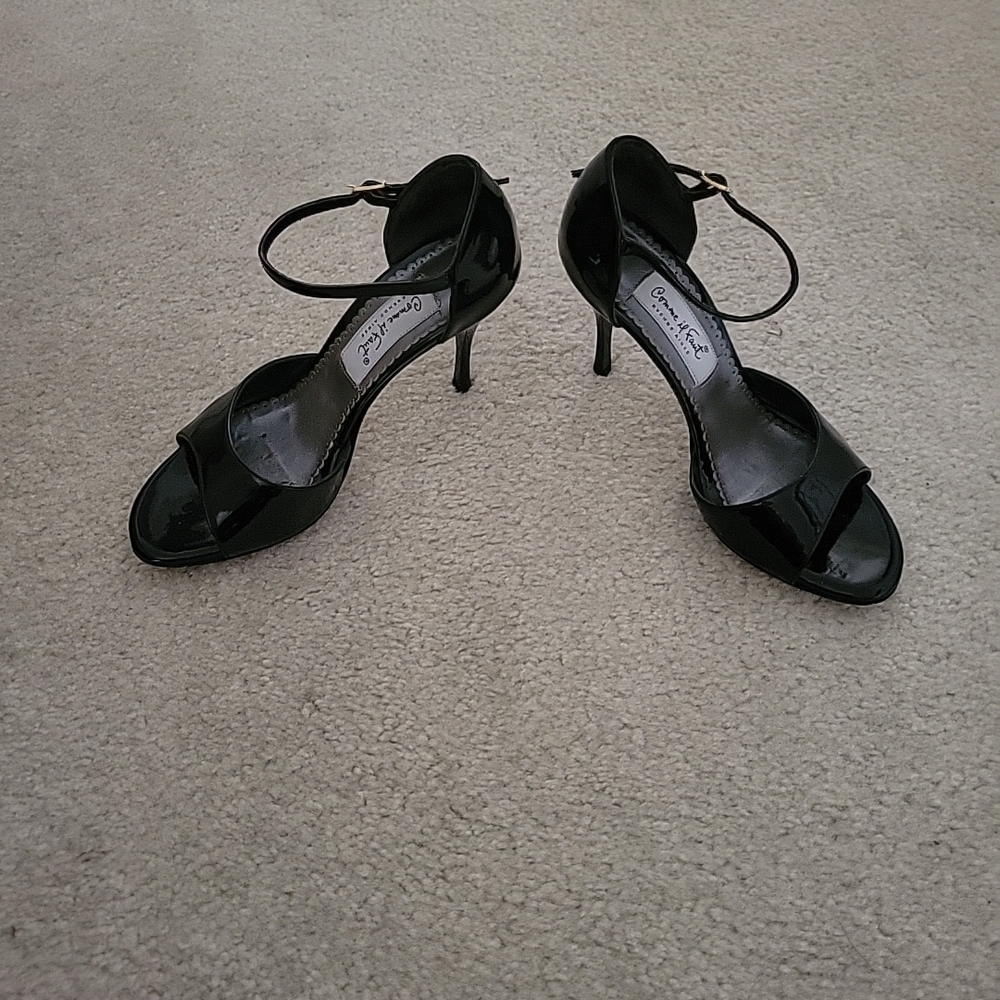 Comme Il Faut Argentine Tango Black Patent Ankle-Strap Open-Toe Heels 37 7 - Picture 3 of 7